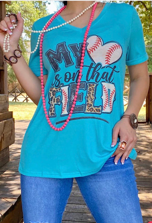 TURQUOISE V NECK T SHIRT